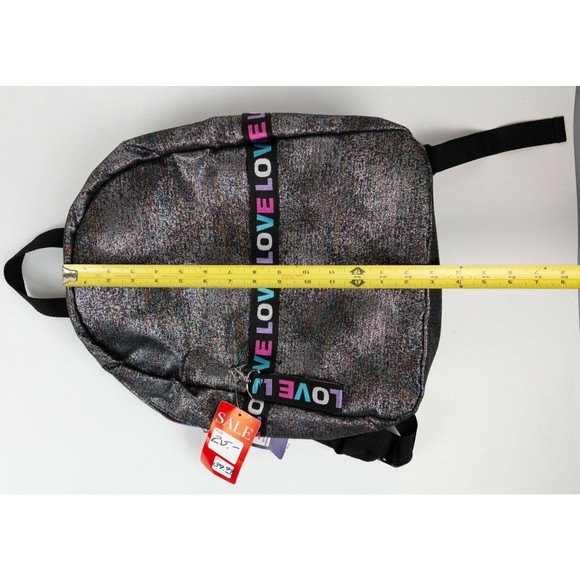 Claire's NWT Multicolor Shiny 15" LOVE Multi-Pocket Backpack w/ Laptop Sleeve - Picture 10 of 10